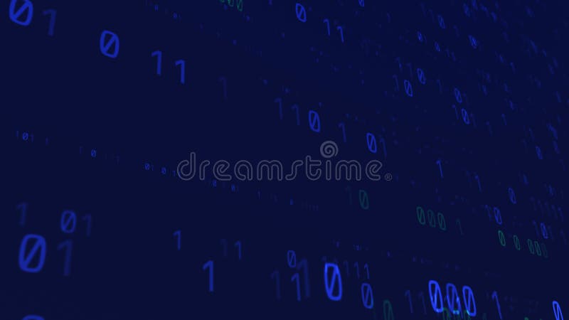 Glowing data code flow on dark blue monitor. Technology and business abstract motion background stock illustration