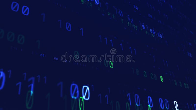 Glowing data code flow on dark blue monitor. Technology and business abstract motion background vector illustration