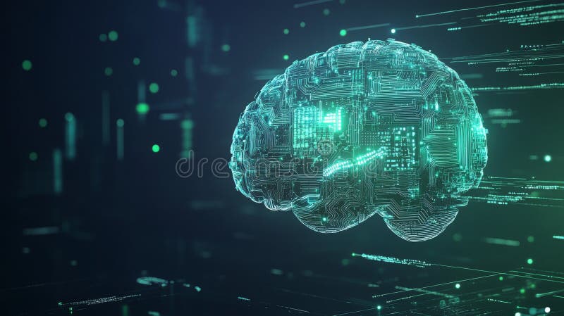 Digital brain in a futuristic virtual space, artificial intelligence concept stock illustration