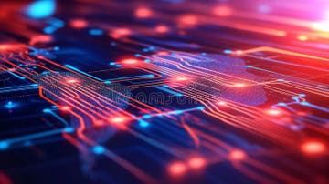 Glowing Digital Circuits on a Technological Map of South America Stock