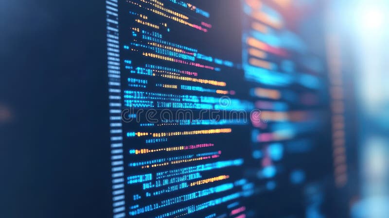 Glowing digital code stream abstract technology interface ilustração do vetor