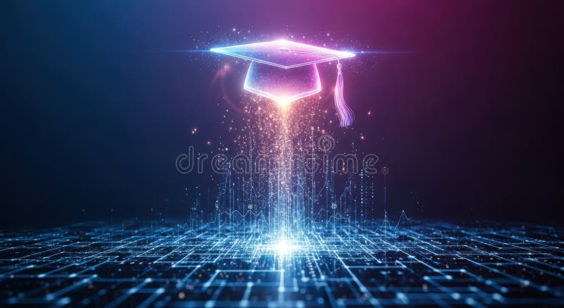 Digital graduation cap isolated on transparent background royalty free illustration