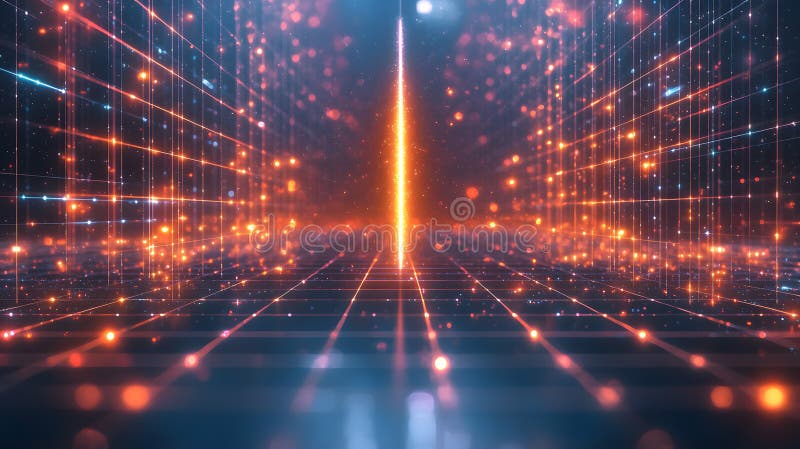 Glowing Digital Grid with Firewall Effects stock illustration
