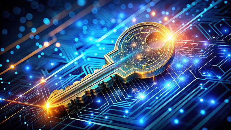 Glowing Digital Key A Visual Representation of Advanced Cyber Security and Data Protection Measures vector illustration