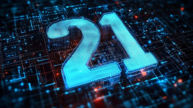 Glowing Digital Number 21 On Futuristic Circuit Board, Abstract Technology Background vector illustration