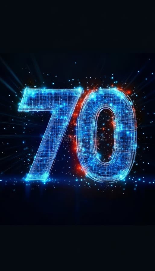 Glowing Digital Number 70 in Futuristic Style on Abstract Digital Technology Background royalty free illustration