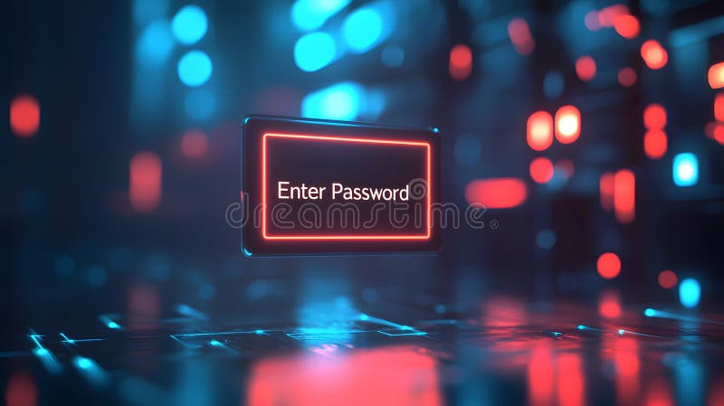 Glowing Digital Screen with Enter Password Prompt stock illustration