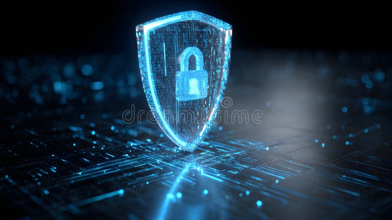 266 Cybersecurity Shield Glowing Lock Symbol Digital Background ...