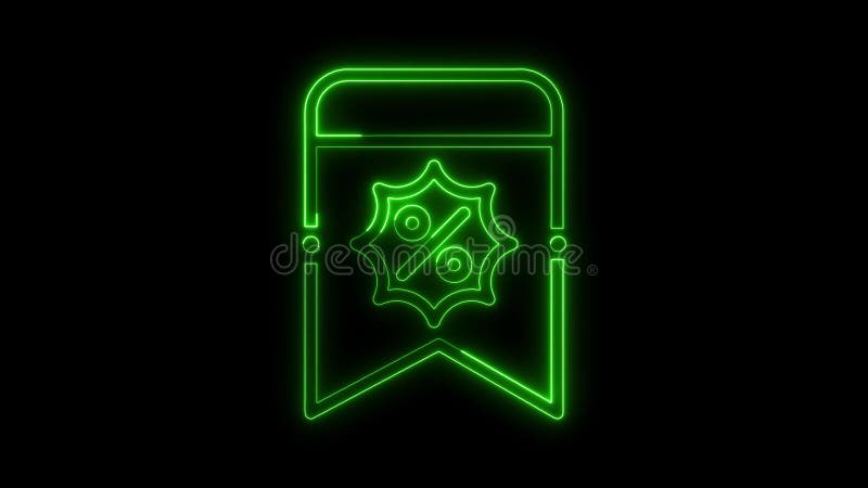 Glowing discount tag icon with percentage neon line animation green color, neon discount tag with percentage stock footage