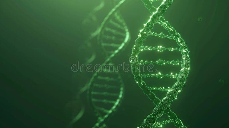 Glowing green DNA helix strands on a dark background. image. Gene sequence stock images, royalty-free photos and pictures