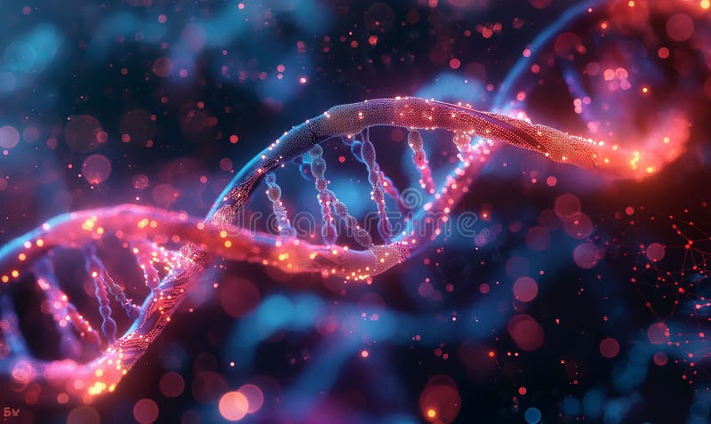 Glowing DNA Helix Structure in a Futuristic Representation royalty free illustration