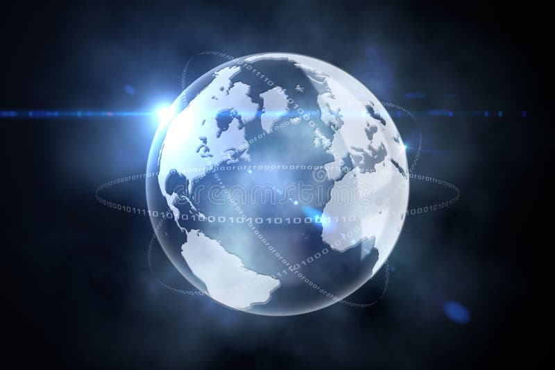 Glowing earth with binary code stock illustration