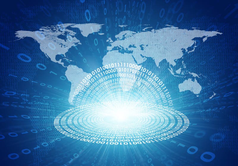Glowing figures and world map. Hi-tech background royalty free illustration