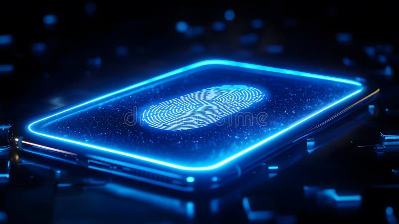 Glowing Fingerprint Scanner on a Dark Table vector illustration