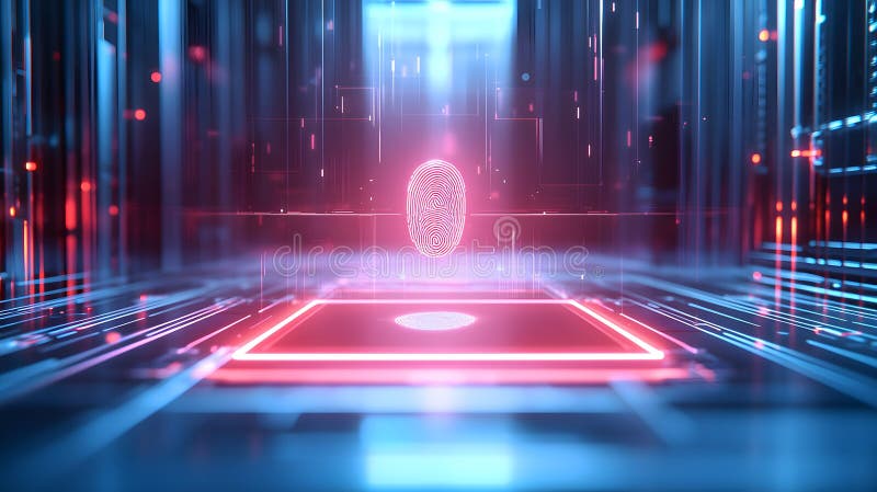Glowing Fingerprint Scanner in Digital Environment royalty free illustration
