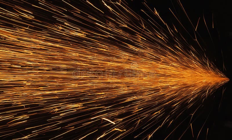 Glowing flow of sparks in the dark. Process of working with metal. Splatter royalty free stock images