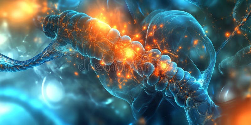 A glowing futuristic AI-driven cybernetic organism interface, displaying glowing biomechanical royalty free stock photo