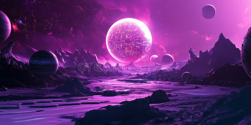 A glowing futuristic AI-driven exoplanet exploration system, displaying cybernetic planetary mapping stock image