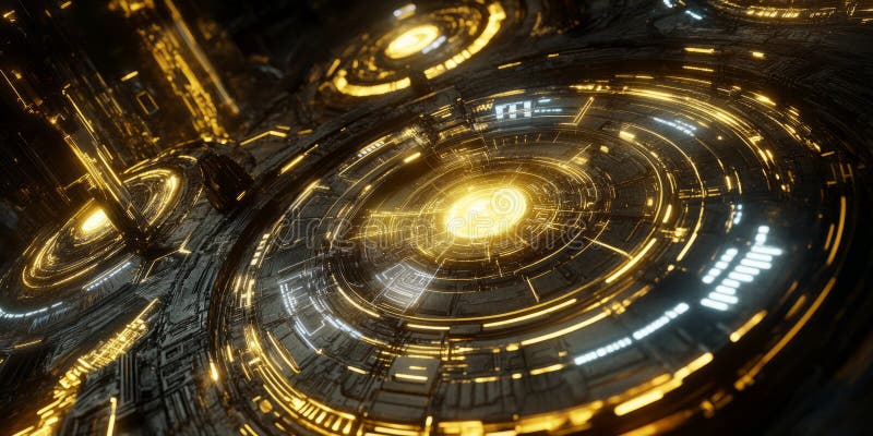 A glowing futuristic AI-driven exoplanet exploration system, displaying cybernetic planetary mapping stock photography