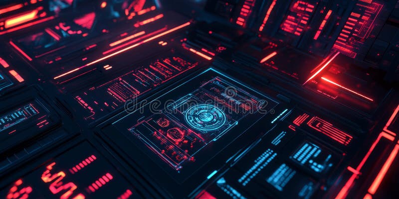A glowing futuristic AI-powered biometric scanner, displaying intricate holographic facial royalty free stock photography