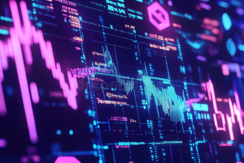 A glowing futuristic AI-powered financial network, featuring cybernetic cryptocurrency transactions royalty free stock image
