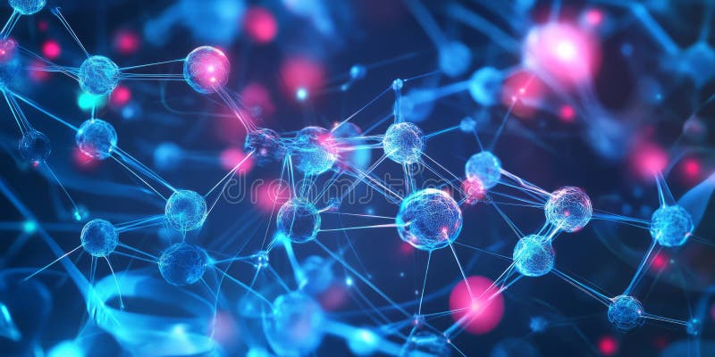 A glowing futuristic AI-powered nanotechnology lab, featuring cybernetic real-time molecular stock image