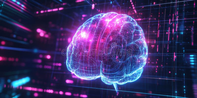 A glowing futuristic AI-powered neurotechnology interface, featuring cybernetic direct royalty free stock photos