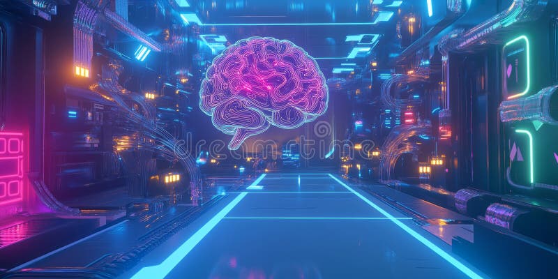 A glowing futuristic AI-powered next-generation education system, featuring cybernetic personalized stock photography