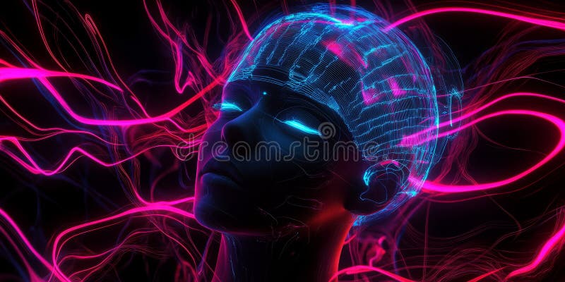 A glowing futuristic AI-powered next-generation education system, featuring cybernetic personalized stock photos