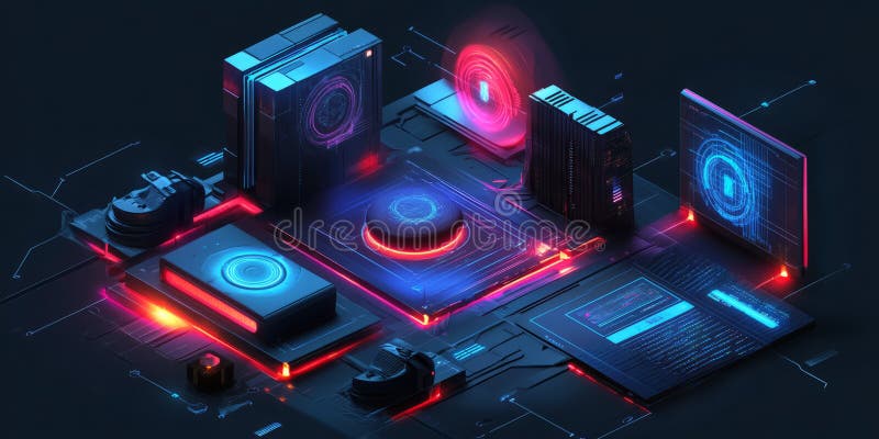 A glowing futuristic AI-powered predictive policing system, featuring cybernetic crime forecasting royalty free stock image