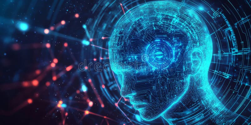 A glowing futuristic AI-powered predictive policing system, featuring cybernetic crime forecasting royalty free stock image