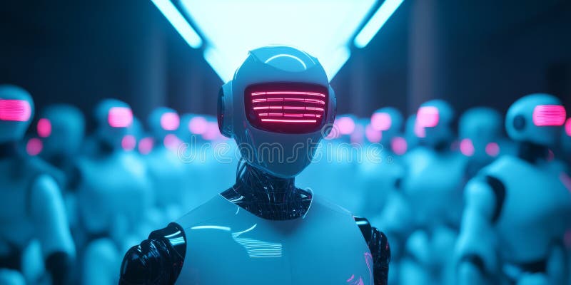 A glowing futuristic AI-powered robotic swarm intelligence, featuring cybernetic coordinated royalty free stock photo