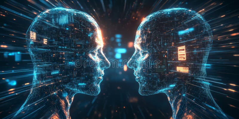 A glowing futuristic AI-powered robotic swarm intelligence, featuring cybernetic coordinated royalty free stock image