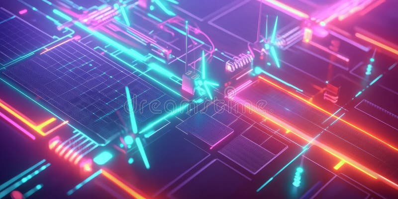 A glowing futuristic AI-powered sustainable energy grid, featuring cybernetic smart solar and wind royalty free stock photography