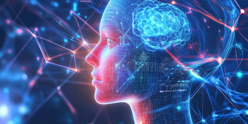 A glowing futuristic digital twin, composed of swirling cybernetic energy trails, pulsating royalty free stock photos