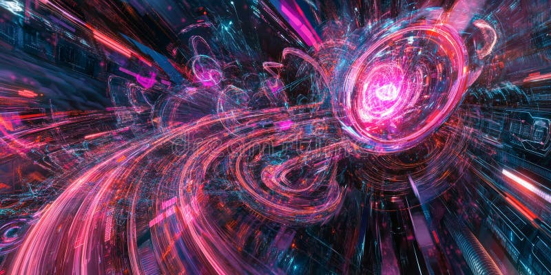A glowing futuristic digital twin, composed of swirling cybernetic energy trails, pulsating royalty free stock photo