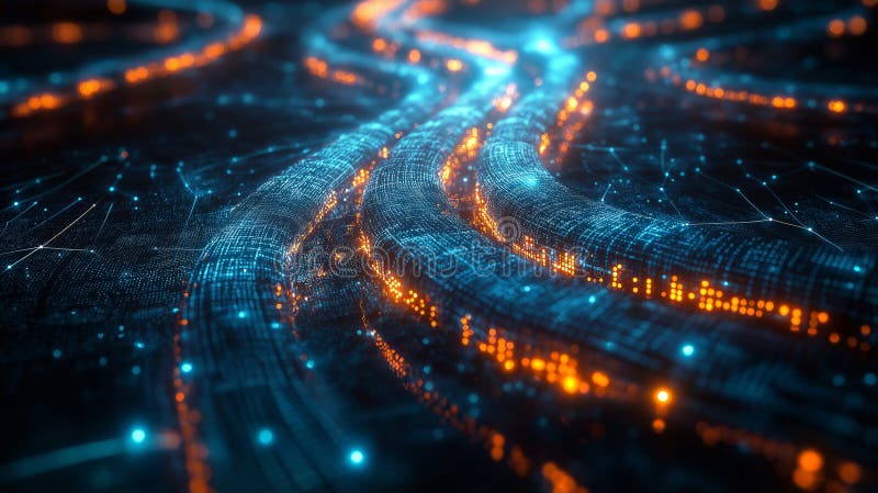 Glowing futuristic paths of interconnected networks Generated AI