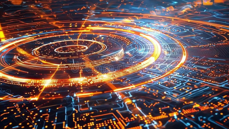 Futuristic technology background showing concentric circles with glowing lights vector illustration