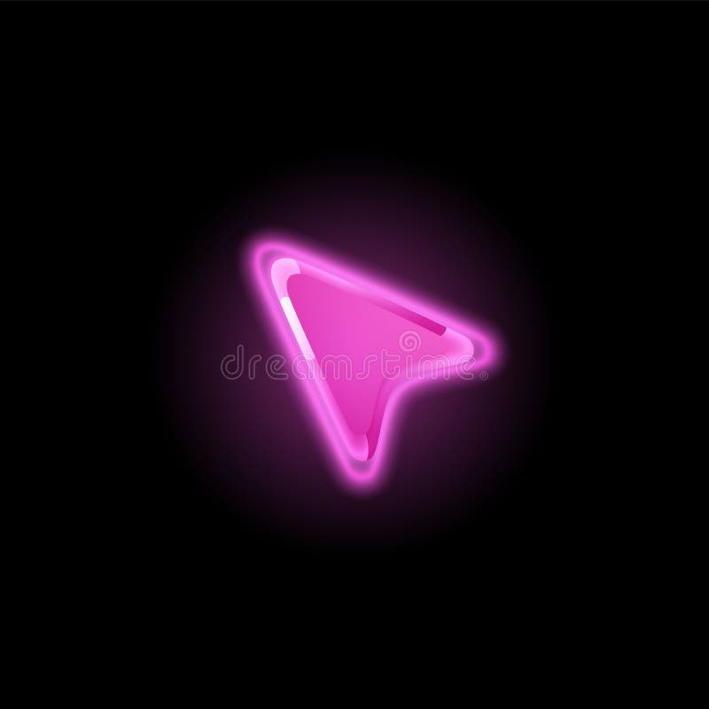 Glowing glassy arrow button, cursor game, pink sign indicating direction option for game ui interface, vector pointer royalty free illustration