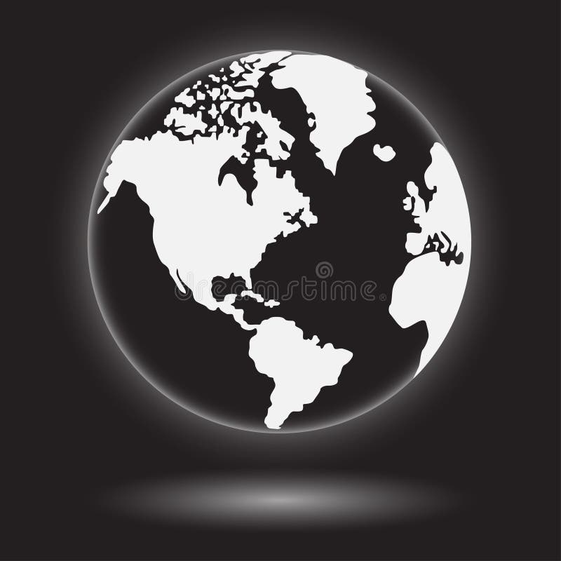 Glowing Globe on Black Background. Isolated Object, Space Background