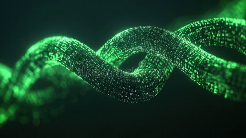 A glowing green digital wave composed of binary code, symbolizing technology and data flow royalty free illustration