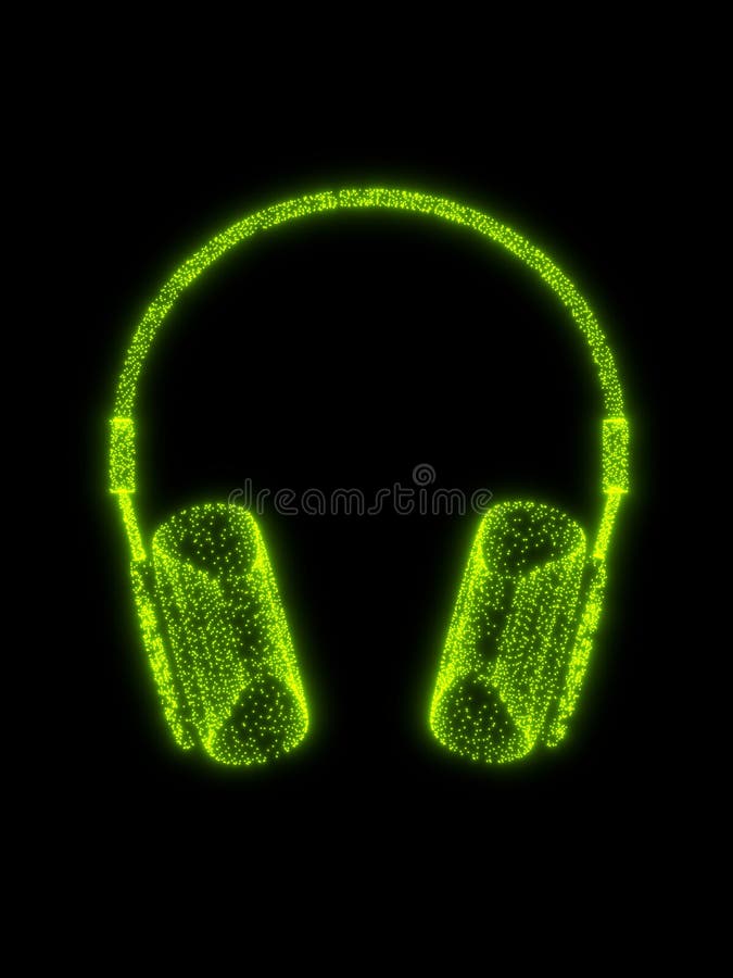 Glowing Green Headphones On Black Background 3D Illustration Stock