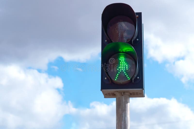 Glowing Green Man at the Traffic Light, Green Traffic Light Stock Image