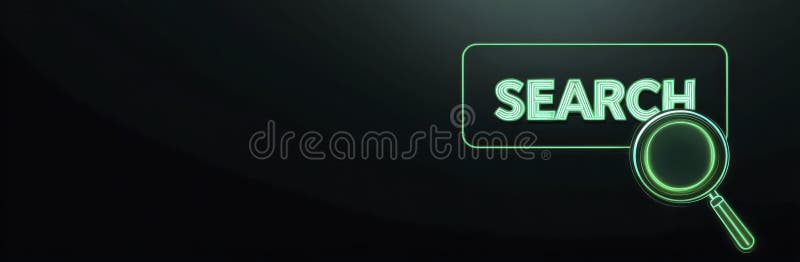 Glowing Green Search Button and Magnifying Glass Digital Art vector illustration