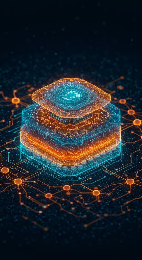 Glowing Hexagonal Data Cube Network Abstract vector illustration