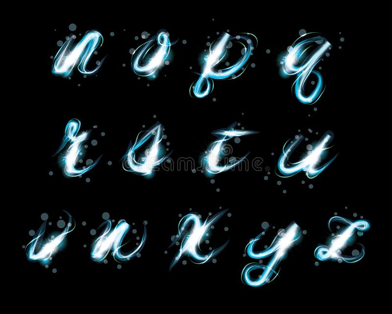 Glowing ice blue light effect glitter text lowercase n-z vector illustration Glowing ice blue light effect glitter text lowercase n-z vector illustration