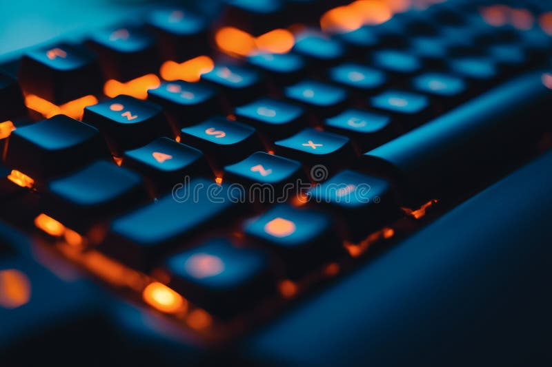 Glowing keyboard brightens nighttime workspaces vector illustration