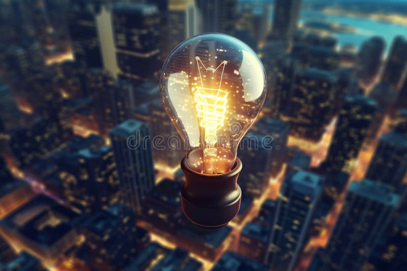 Un bec strălucitor plutind și un concept de economisire a energiei la noapte. ai generativ vector illustration