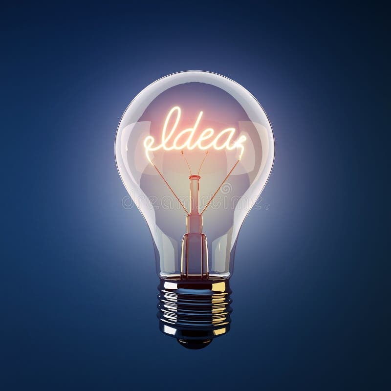 Glowing light bulb with the word idea