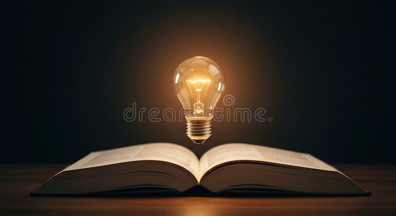 Illuminated Lightbulb Over Open Book Inspires Learning and Creativity vector illustration